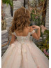 Pink Beaded Lace Tulle Corset Back Flower Girl Dress